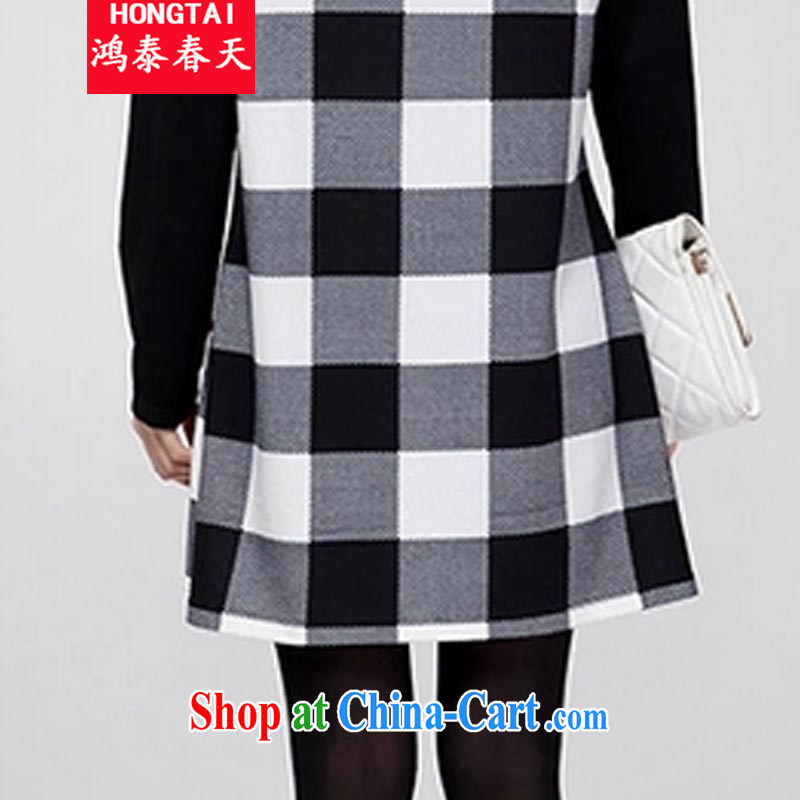 Leong Che-hung Tai spring 2014 the code ladies dress solid long-sleeved T-shirt graphics thin loose Korean skirt solid 627 black-and-white checkered L, Hung Tai spring (hongtaichuntian), online shopping