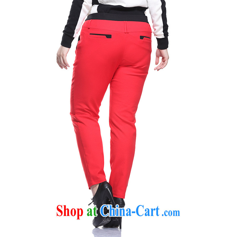 Slim LI Sau 2015 spring new larger female knocked color stitching leisure 100 on the waist hip Bonfrere looked pants pencil trousers narrow foot trousers Q 6653 red 4 XL, slim Li-su, and shopping on the Internet