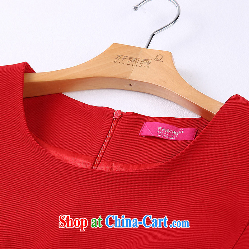 2015 slim Li Su-XL ladies' spring new round-collar 7 cuffs, long dresses beauty Q 7000 red XL, slim Li-su, and shopping on the Internet