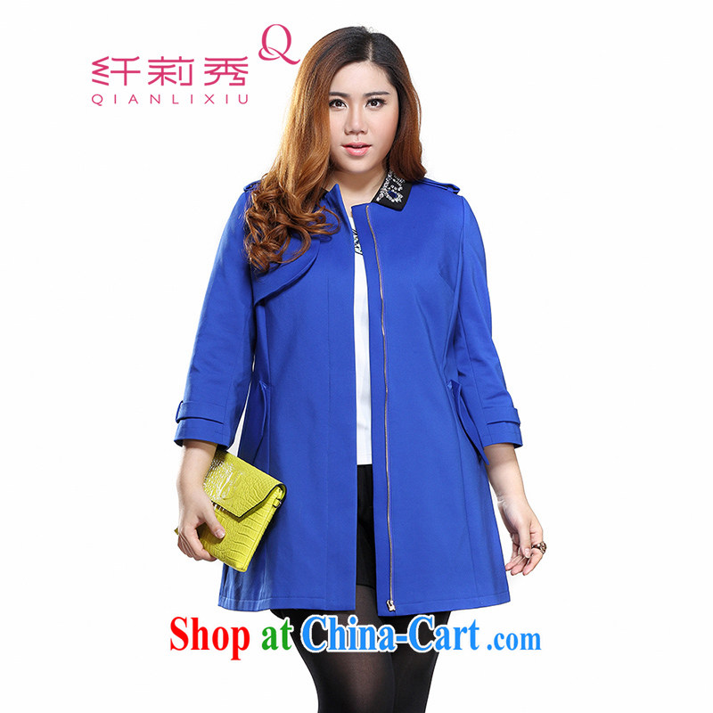Slim LI Sau 2015 spring new large, female retro in Europe hit color lapel, long has been the wind jacket _collar can be removed_ Q 7001 blue 4 XL