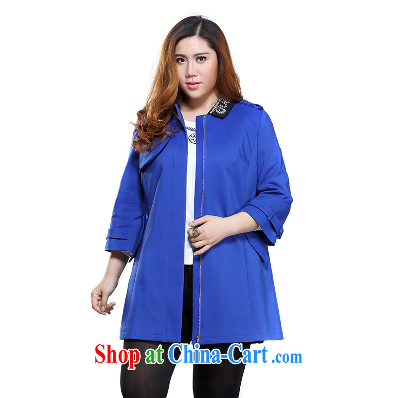 Slim LI Sau 2015 spring new large, female retro in Europe hit color lapel, long has been the wind jacket (collar can be removed) Q 7001 blue 4 XL, slim Li-su, and shopping on the Internet