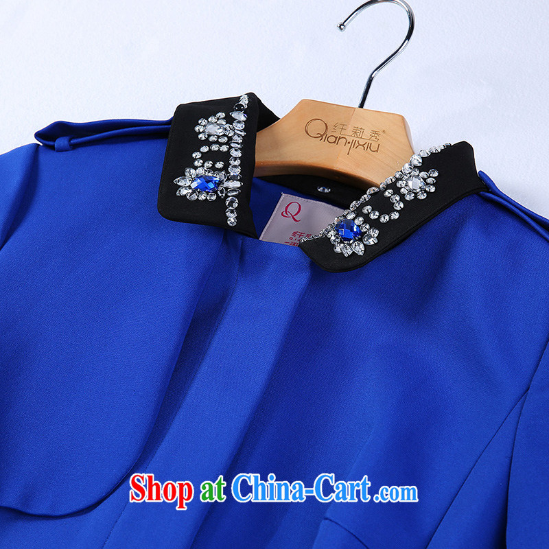 Slim LI Sau 2015 spring new large, female retro in Europe hit color lapel, long has been the wind jacket (collar can be removed) Q 7001 blue 4 XL, slim Li-su, and shopping on the Internet