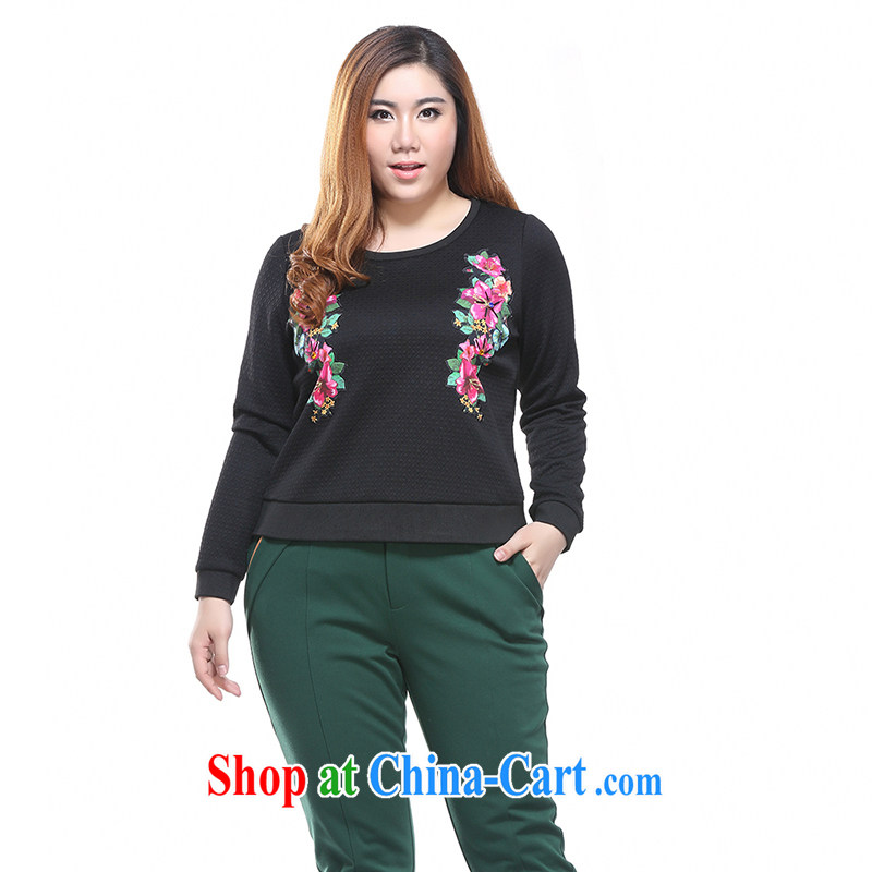 Slim Li-su 2015 spring new, larger female pin Pearl round-collar long-sleeved floral direct and sweater sweater Q 7123 black XL, slim Li-su, and shopping on the Internet