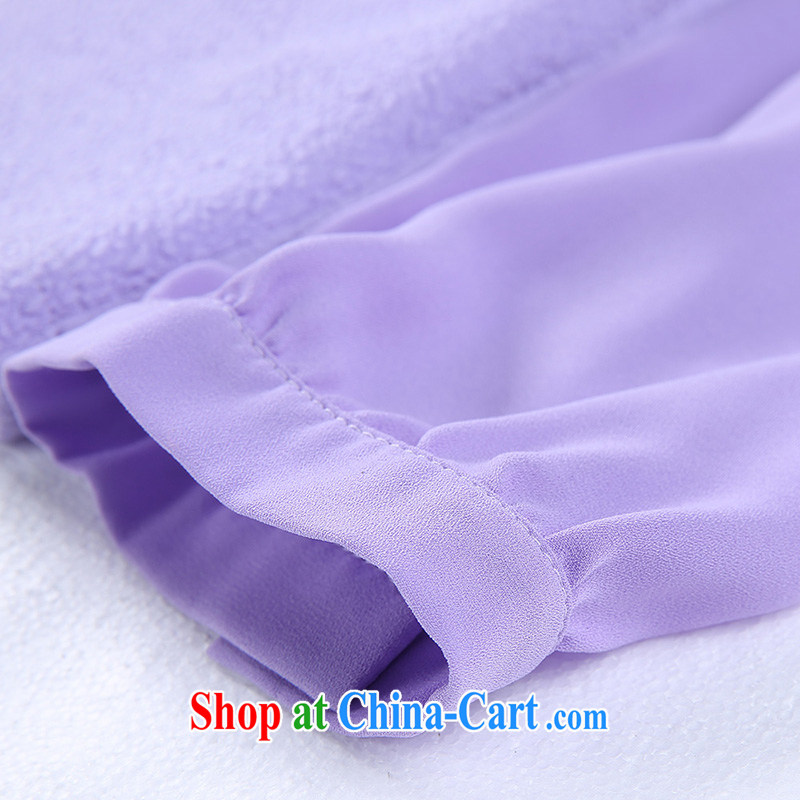 Slim LI Sau 2015 spring new larger female OL lapel lace stitching has been long-sleeved barrel sweater shirt Q 7301 purple XL, slim Li-su, and online shopping