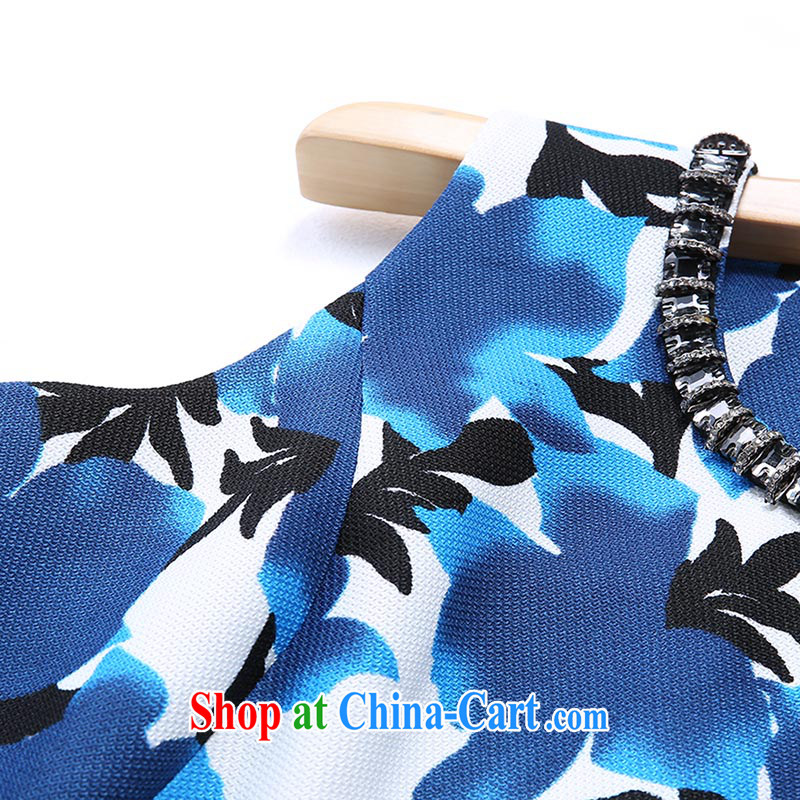 Slim LI Sau 2015 spring new, larger female three-dimensional drill link round-collar bow tie of Yuan beauty dress vest dresses Q 7302 blue 4 XL, slim Li-su, and shopping on the Internet