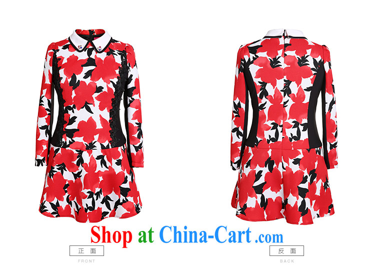 Slim Li-su 2015 spring new, larger female lapel lace stitching long-sleeved floral-waist dresses, long Q 7303 red 4 XL pictures, price, brand platters! Elections are good character, the national distribution, so why buy now enjoy more preferential! Health