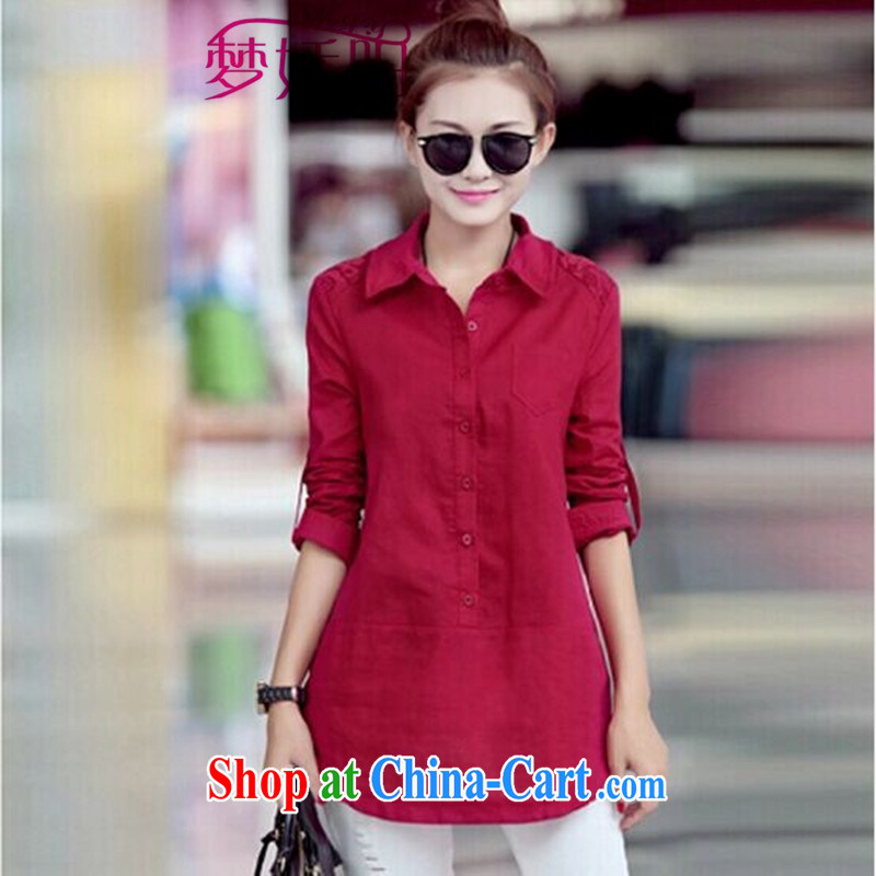 Spring and Autumn and long-sleeved T-shirt girl loose Korean-shirt female spring cotton Ma shirt T-shirt wine red XXL