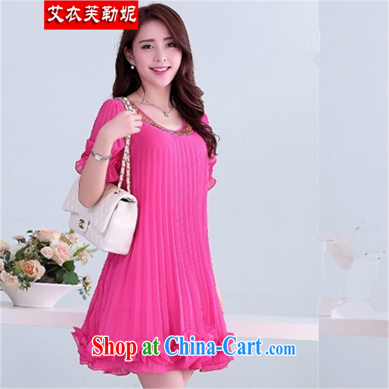 The Yi would be Connie, 2015 spring and summer with new section 100a Video thin loose the fat XL female round-collar short-sleeve style 100 hem snow woven dresses girls of red XXXL 180 - 200 jack