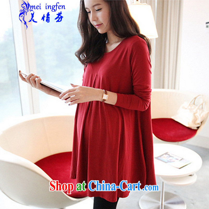 and the United States, pregnant women, the Spring and Autumn and pregnant women dresses and stylish 100 pregnant women on solid long-sleeved T-shirt skirt pregnant women 2015 #red are code, US (MEIQINGFEN), online shopping
