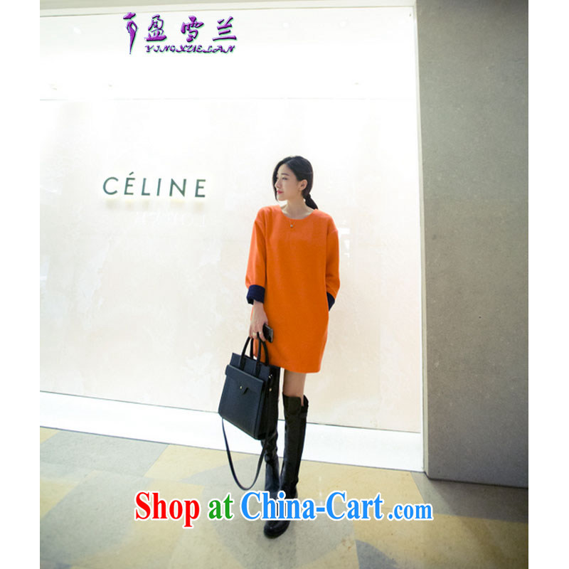 Surplus snow, 2015 Korean version of the new, pregnant women dress loose the code Solid Color long-sleeved wool skirt is thick MM dresses _016 orange XXL