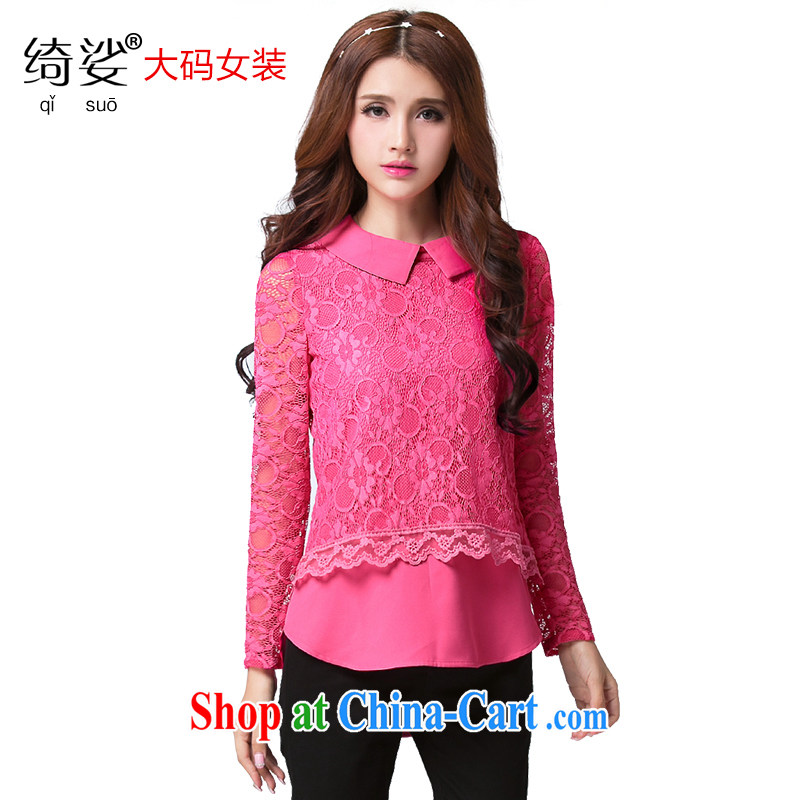 Cross-sectoral expertise provided MM spring new, larger female Korean sweet lace shirt and indeed increase, long-sleeved shirt T Item No. 2563 by red 5 XL