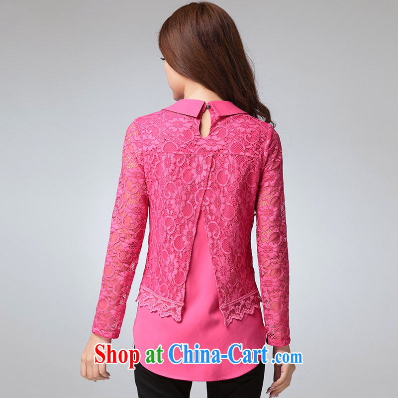 Cross-sectoral expertise provided MM spring new, larger female Korean sweet lace shirt and indeed increase, long-sleeved shirt T the number of 2563 red 5 XL, cross-sectoral provision (qisuo), shopping on the Internet
