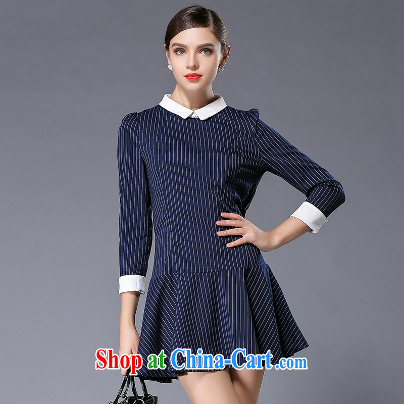 Connie's dream in Europe and indeed the XL women 2015 spring new original thick mm stylish lapel vertical streaks graphics thin dresses Y 3325 blue M, Anne's dream, shopping on the Internet