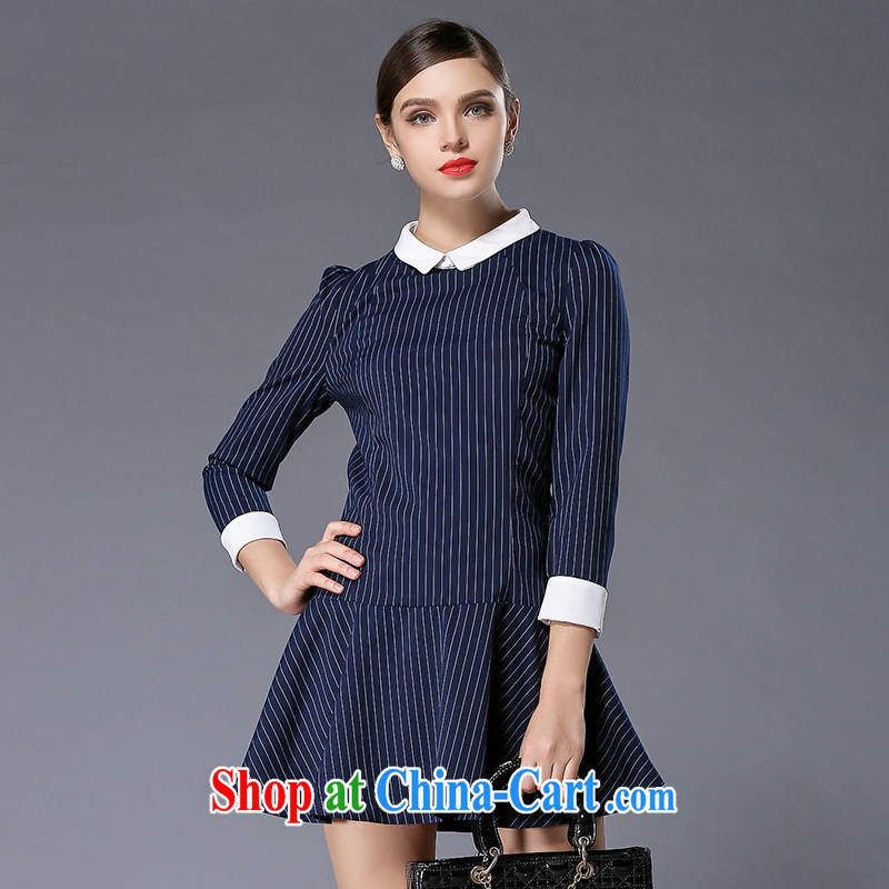 Connie's dream in Europe and indeed the XL women 2015 spring new original thick mm stylish lapel vertical streaks graphics thin dresses Y 3325 blue M, Anne's dream, shopping on the Internet