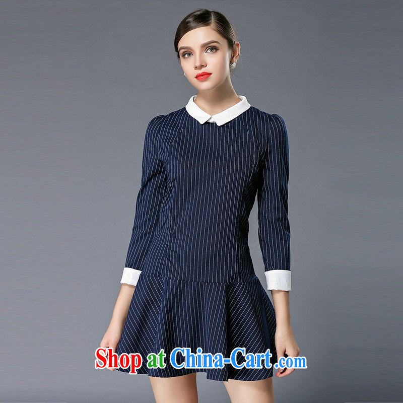 Connie's dream in Europe and indeed the XL women 2015 spring new original thick mm stylish lapel vertical streaks graphics thin dresses Y 3325 blue M, Anne's dream, shopping on the Internet