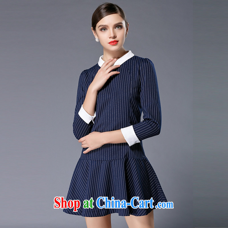 Connie's dream in Europe and indeed the XL women 2015 spring new original thick mm stylish lapel vertical streaks graphics thin dresses Y 3325 blue M, Anne's dream, shopping on the Internet