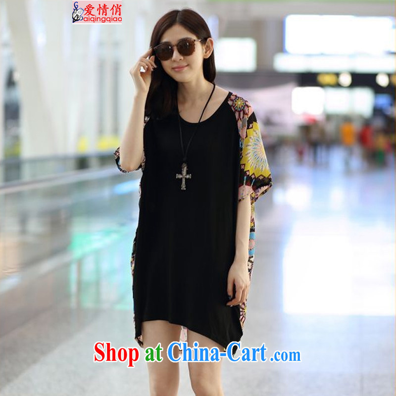 Summer new, female, long, fancy loose video thin ice woven shirts fat people's congresses, the FF 832 Black + fancy XXXL for 180 - 200 jack