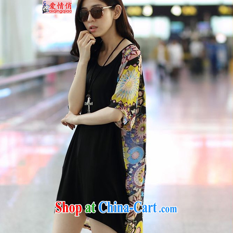 Summer new, female, long, fancy loose video thin ice woven shirts fat people's congress, the FF 832 Black + fancy XXXL for 180 - 200 jack, love, (AI QING QIAO), online shopping