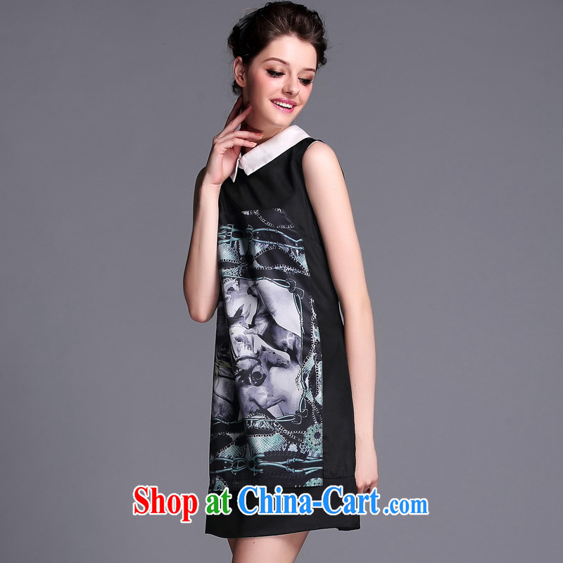 Connie's dream high-end original in Europe and indeed the XL female thick mm sleeveless solid vest skirt summer New Style lapel snow stamp duty woven dresses G 024 black XXL, Connie dreams, and shopping on the Internet