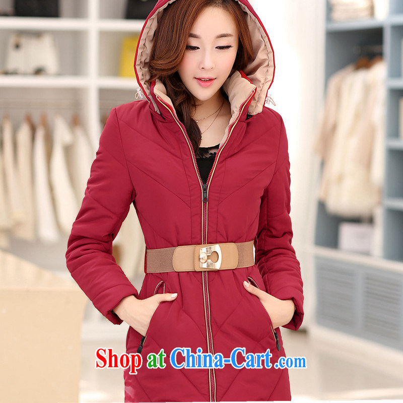 2014 King, female new jacket, thick MM winter clothing graphics thin, long, thick quilted coat 200 Jack fat sister and indeed intensify, Korean video thin quilted coat red XXXXXL