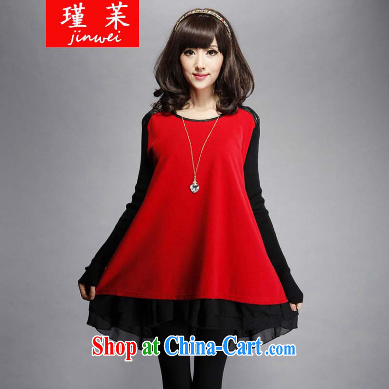 keun Ƅ 2015 spring loaded the Code women's clothing dresses Korean loose long-sleeved dresses thick mm video thin skirt JW J 611 108 red XXXXL