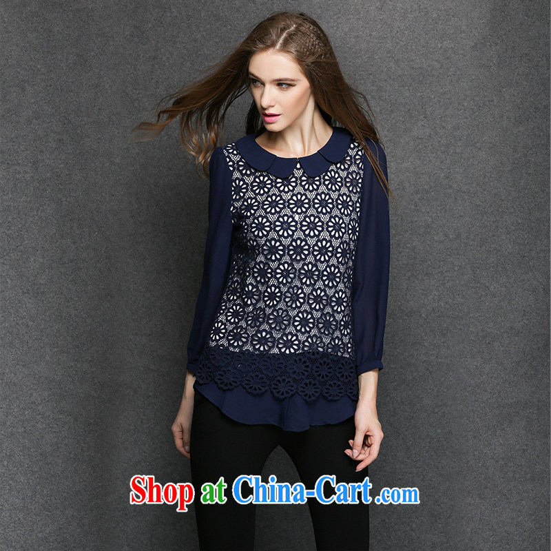 2015 spring new large, snow-woven shirts girls thick mm and indeed increase biological three-dimensional lace stitching shirts JW 3319 dark blue XXXXL, Kou Wei (jiaowei), online shopping