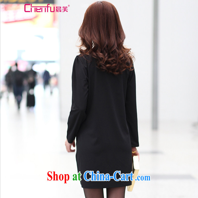 Morning would be 2015 and indeed increase, female fat mm spring new stylish round-collar lace stitching thick sister long-sleeved dresses video thin black 5 XL (recommendations 180 - 200 catties, morning, and shopping on the Internet