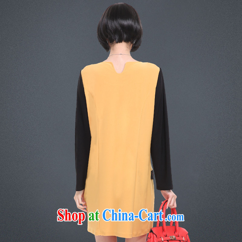 Morning would be spring 2015 new Korean trendy Code women's clothing elegant wind knocked color stitching relaxed round-collar personalized loose video thin knocked color long-sleeved zipper dresses yellow 5 XL (recommendations 180 - 200 catties, morning, and shopping on the Internet