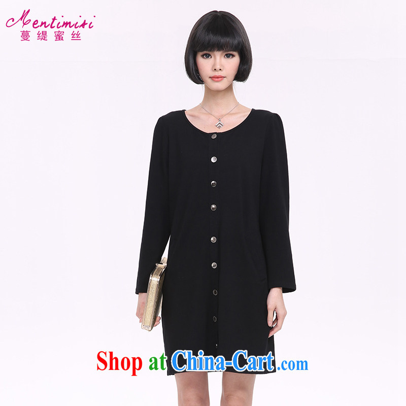 Mephidross economy honey, and indeed increase, women 2015 spring new Korean relaxed and stylish simplicity and long-sleeved dresses cotton 2818 Black Large Number 3 XL