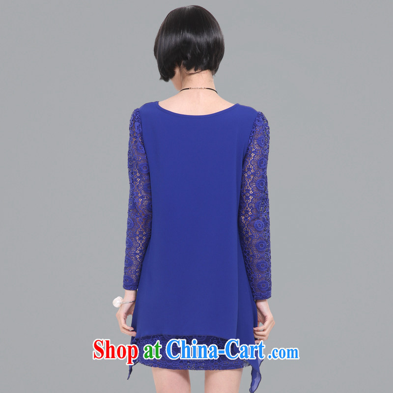 Mephidross has long honey, and indeed increase, women 2015 spring new Korean lace stitching graphics thin long-sleeved dresses 2832 large blue code 5 XL Mephitic economy honey Silk (MENTIMISI), and, on-line shopping