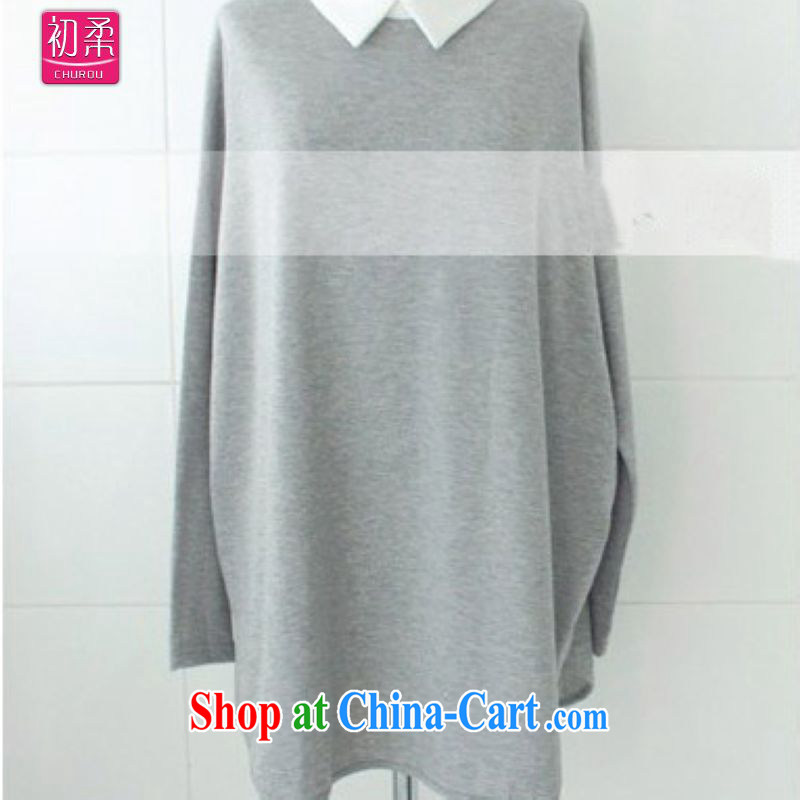 Flexible early spring and autumn 2015, thick MM long, loose the fat increase 200 Jack large code-knitted T-shirt long-sleeved cardigan leave of two T-shirt light gray xxxxxL