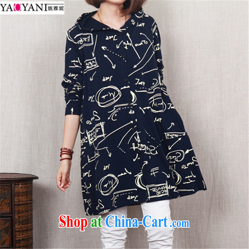 Yao her 2015 spring new leisure Korean version of the greater, click the snap-cap long-sleeved stamp duty cotton jacket loose blouses, long, pregnant women jacket dark blue L, Yao her (YAOYANI), shopping on the Internet