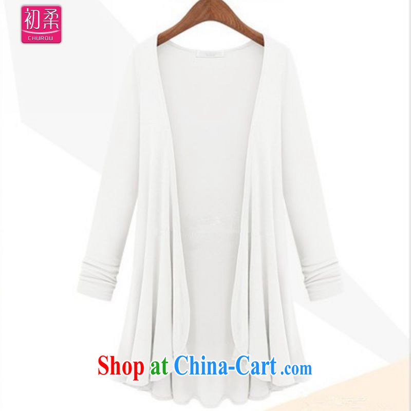 Flexible early spring and autumn 2015 in Europe and America, and indeed increase, female fat MM solid color the code loose large Korean long-sleeved cardigan 200 jack is wearing a white xxxxxL