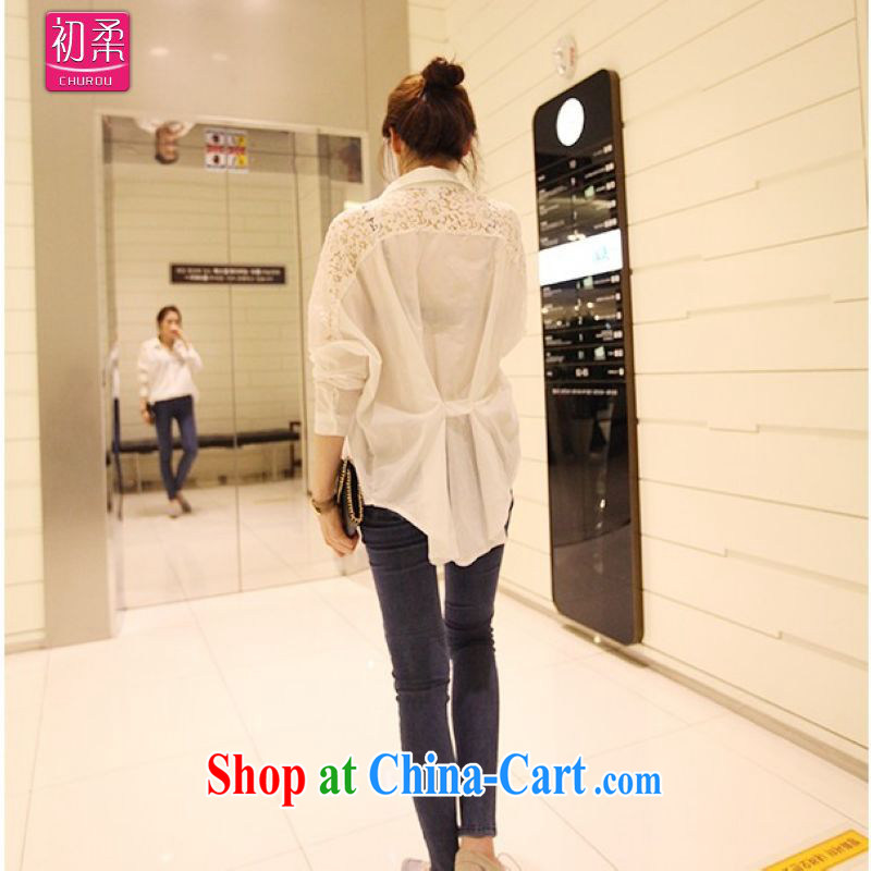 Flexible early spring and autumn 2015, Korean version of the greater code ladies casual lace stitching, snow-woven shirts relaxed atmosphere. long-sleeved shirt 200 jack can be seen wearing a white L early, Sophie (CHUROU), online shopping