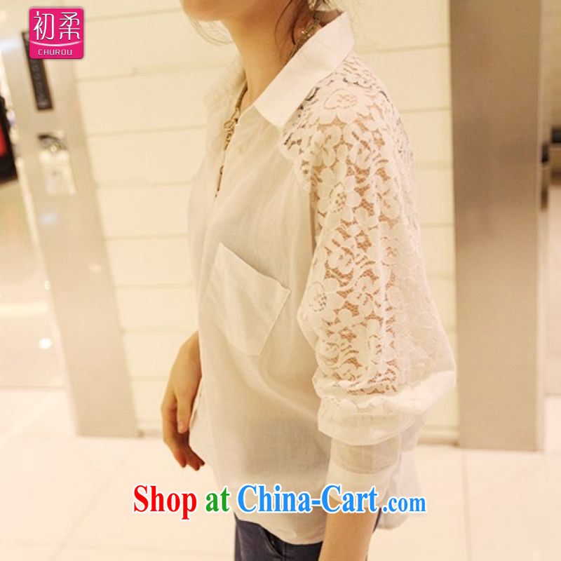 Flexible early spring and autumn 2015, Korean version of the greater code ladies casual lace stitching, snow-woven shirts relaxed atmosphere. long-sleeved shirt 200 jack can be seen wearing a white L early, Sophie (CHUROU), online shopping
