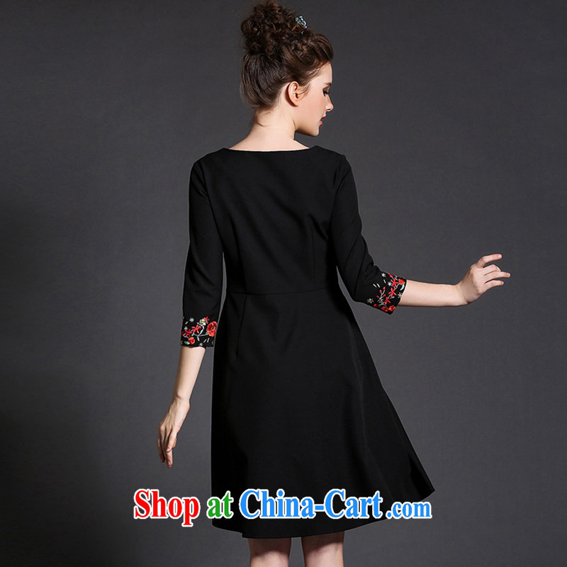 Emma style in Europe and America, the female plant embroidered dresses, long, thick mm beauty graphics thin 2015 spring black 5 XL (90 - 100 KG), Jacob, and, on-line shopping