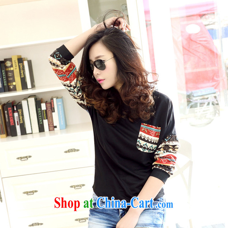 Rvel 2015 spring new thick MM XL video thin blouses solid T-shirt long-sleeved shirt T female P 105 black XL (125 to 140 catties, Rvel, shopping on the Internet