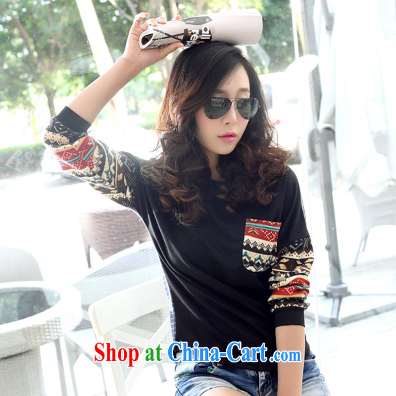 Rvel 2015 spring new thick MM XL video thin blouses solid T-shirt long-sleeved shirt T female P 105 black XL (125 to 140 catties, Rvel, shopping on the Internet