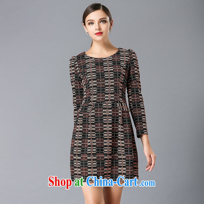 Connie's Dream Original in Europe and indeed the XL girls with thick mm 2015 spring new elegant beauty graphics thin long-sleeved dresses Y 3330 black orange XXXXL, Connie dreams, online shopping
