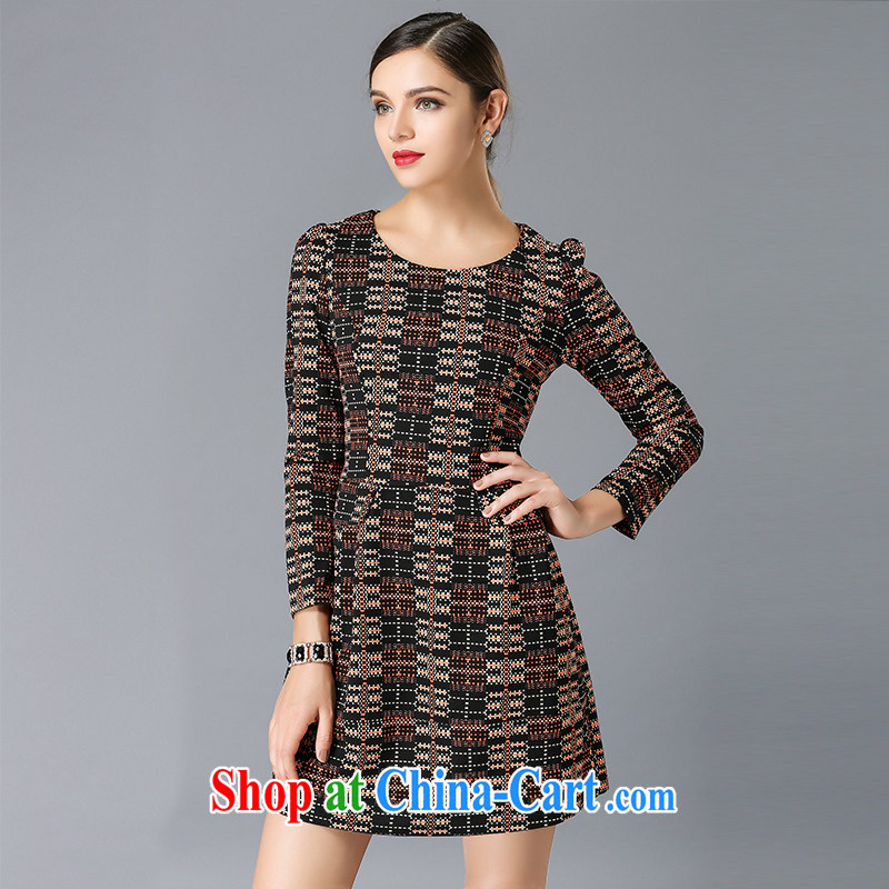 Connie's Dream Original in Europe and indeed the XL girls with thick mm 2015 spring new elegant beauty graphics thin long-sleeved dresses Y 3330 black orange XXXXL, Connie dreams, online shopping