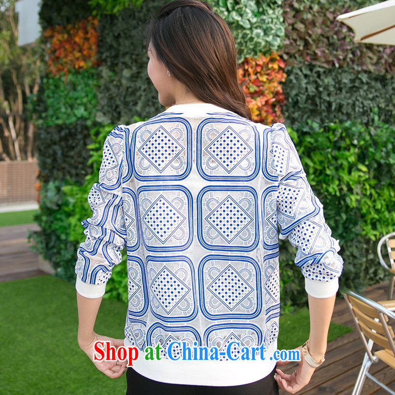 Huan Zhu Ge Ge Ge spring 2015 new loose the code female Openwork lace stamp exquisite zipper 7 cuff jacket women Beauty, 5012 V blue 4 XL, giggling auspicious, and shopping on the Internet