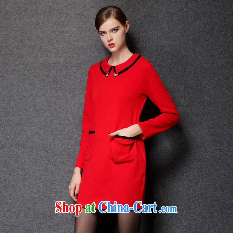 Connie's dream in Europe and indeed the increase, female fat mm long-sleeved dresses 2015 spring new style graphics thin dolls for solid skirt Y 1678 red XXXXL, Anne's dream, shopping on the Internet