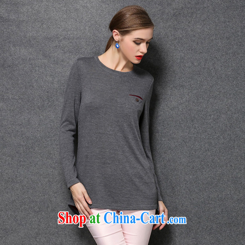 Connie's Dream Original in Europe and indeed the XL girls thick mm long, solid T-shirt 2015 spring new long-sleeved T shirts knit shirts T-shirt Y 1676 gray XXXXL, Connie dreams, shopping on the Internet