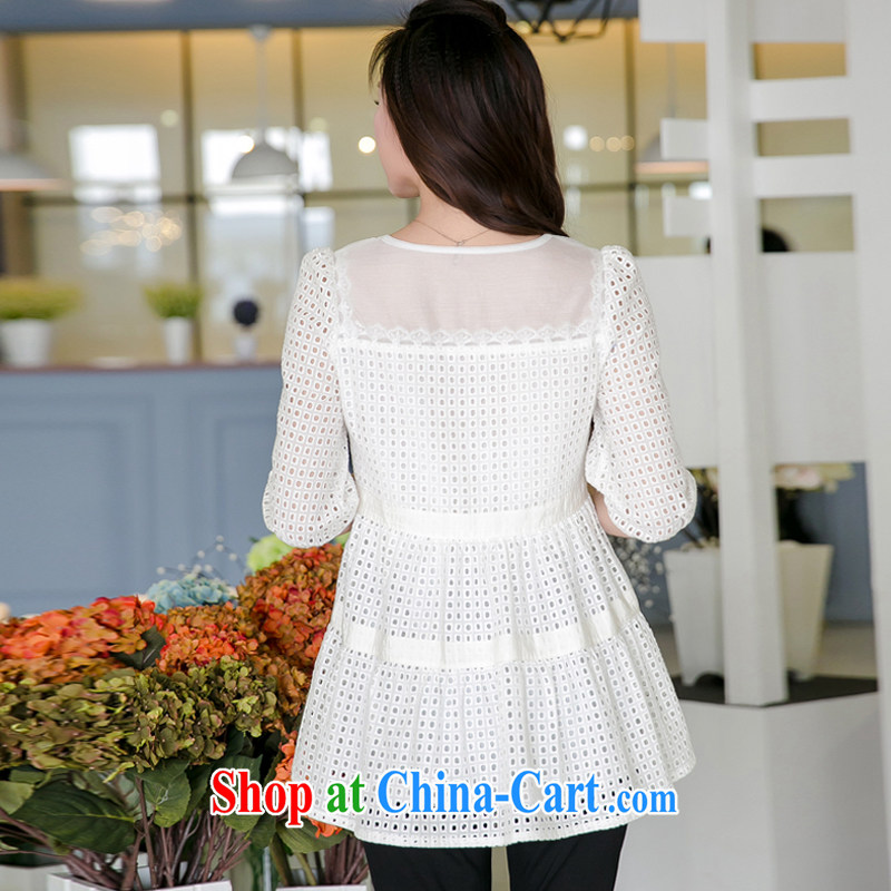 Huan Zhu Ge Ge Ge 2105 the code female summer new thick MM graphics thin Openwork lace 7 sub-cuff T shirt, long, female T-shirt V 5016 white 3XL (suitable for 165 - 180 catties, giggling auspicious, shopping on the Internet