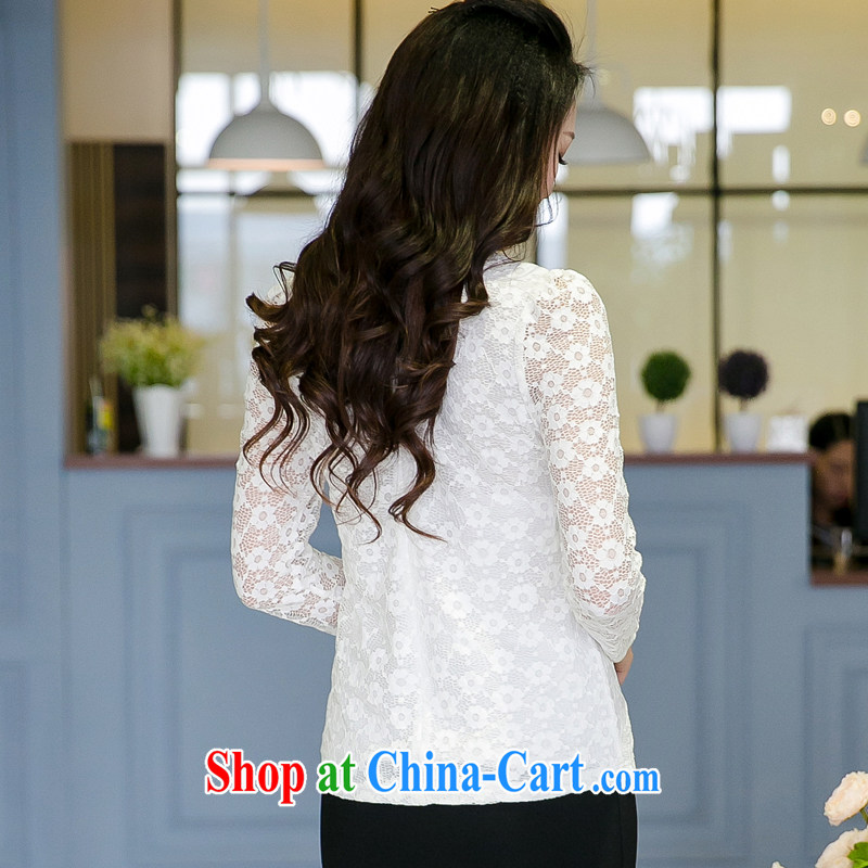 Huan Zhu Ge Ge Ge 2015 spring new Korean version the code female fat, cultivating graphics thin OL temperament female lace T-shirt solid shirt V 5026 white 3XL (165 - 180 jack wear, giggling auspicious, shopping on the Internet