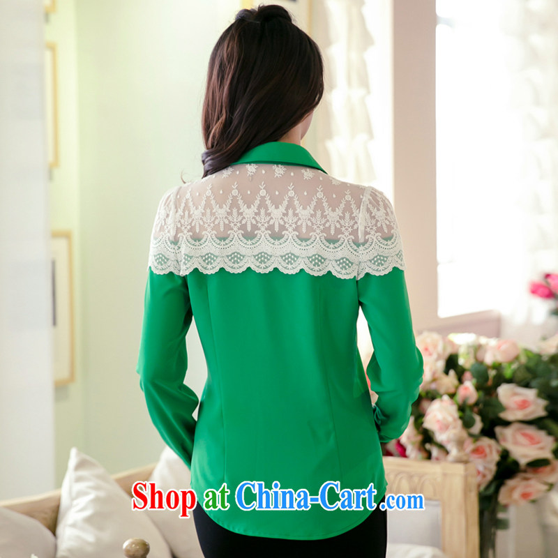 Good luck cracking the Code women 2015 spring new Korean lady lace snow woven into color stitching thick MM graphics thin long-sleeved T-shirt the T-shirt V 5028 green 3 XL (155 - 170 jack wear), Princess auspicious, shopping on the Internet