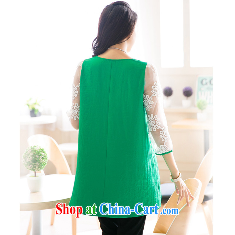 and the United States, would be the fat XL women 2015 spring and summer new thick MM loose video thin sweet Web yarn stitching snow-woven dresses V 5006 green XXXL, the US could (RIUMILVE), shopping on the Internet