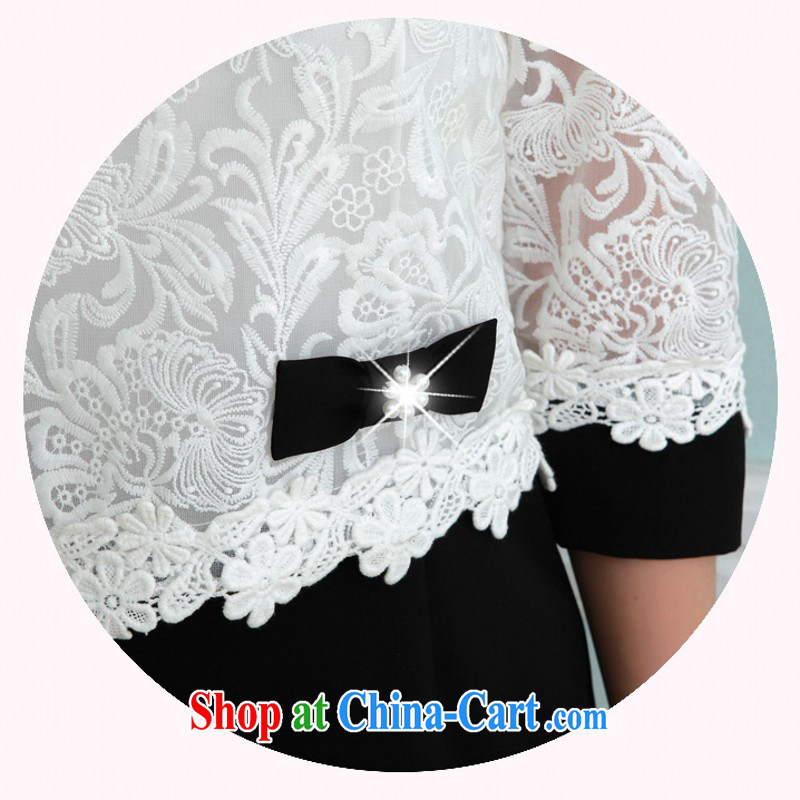 The package mail 2015 spring Korean version elegant black-and-white spell-color lace dress XL cuff in temperament OL graphics thin lady short skirts white pre-sale 25 shipping 4 XL, land is still the garment, and shopping on the Internet
