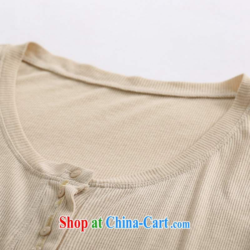 Water by focusing on the younger sister, female 2015 spring and summer new Korean long-sleeved high pop-up solid T-shirt QK 2251 apricot 3XL, the water itself (SHUIMIAO), shopping on the Internet