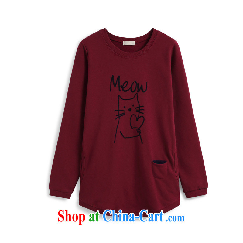 feelnet larger women 2015 spring video thin thick mm long-sleeved T-shirt for 100 Korean large code T pension 2219 big red code 6 XL, FeelNET, shopping on the Internet